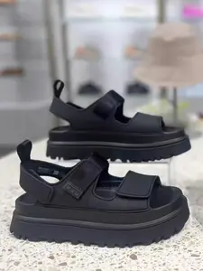 New Thick Sole Velcro Mid-Heel Wedge Beach Sandals Open Toe Shoes for Spring Summer 2026, Large Size Beach Walking Shoes, Casual British Style, Bohemian Vacation Outdoor Hiking