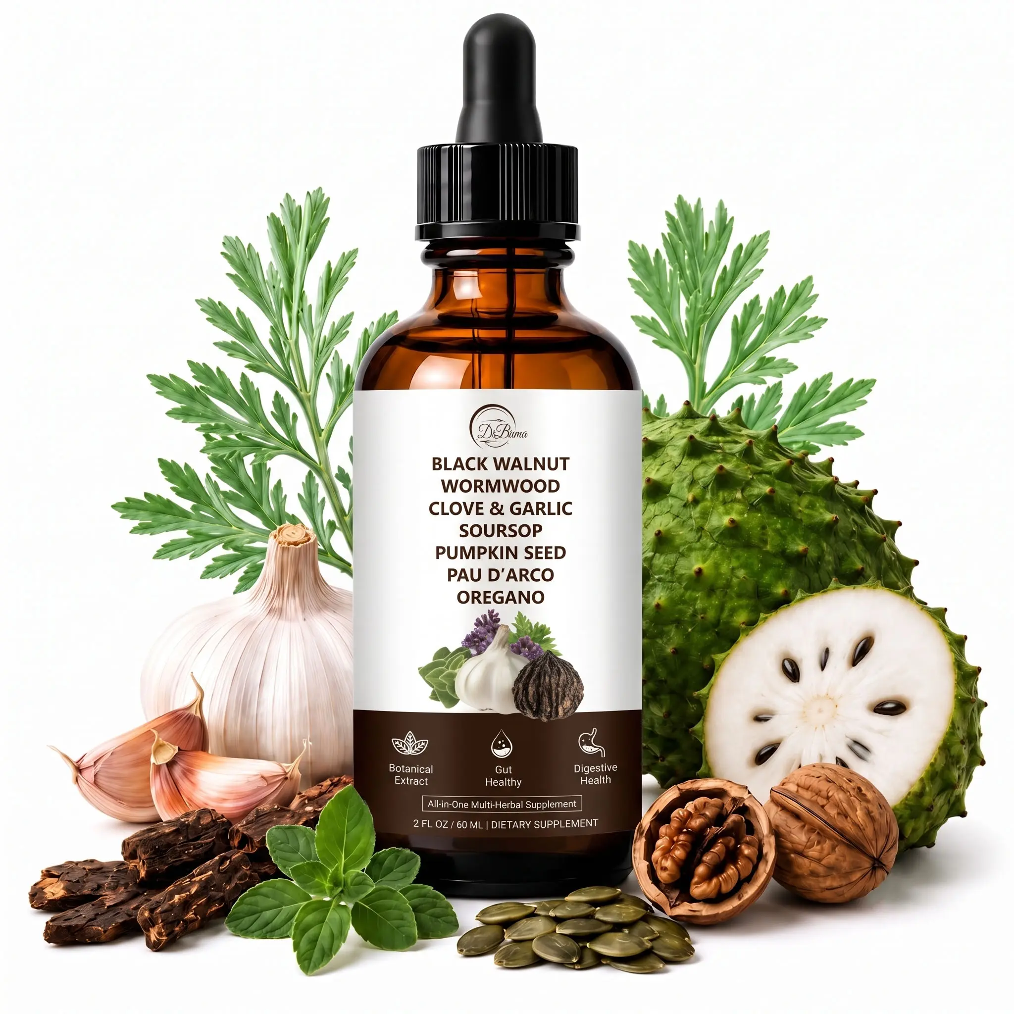 Herbal Drops  Drops for Digestive & Gut Support | Herbal Cleanse Formula with Garlic, Pumpkin Seed, Oregano & Turmeric Extract | Fast Absorption Daily Supplement for Adults