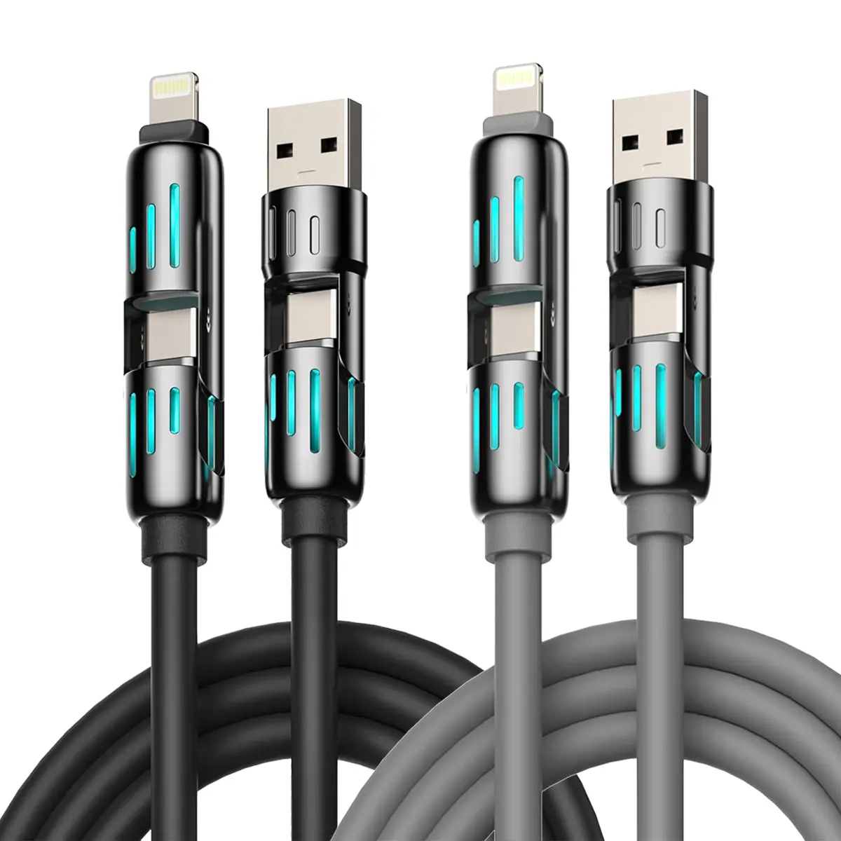 Buy 1 Get 1 Free 4-in-1 USB-C Charging Cable | PD Fast Charging Data Sync Cable with LED Gradient Light | Aluminum Alloy Compatible with All Devices