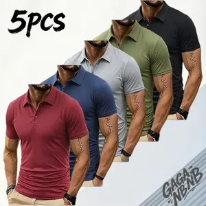 2026 New Summer Short-Sleeve Men’s Quick-Dry 5-Piece Golf/Tennis Polo Set, color options include Chinese-inspired prints, breathable quick-dry comfort, comfortable riding apparel, features contrast collar and cuffs, size M, SpringStatements