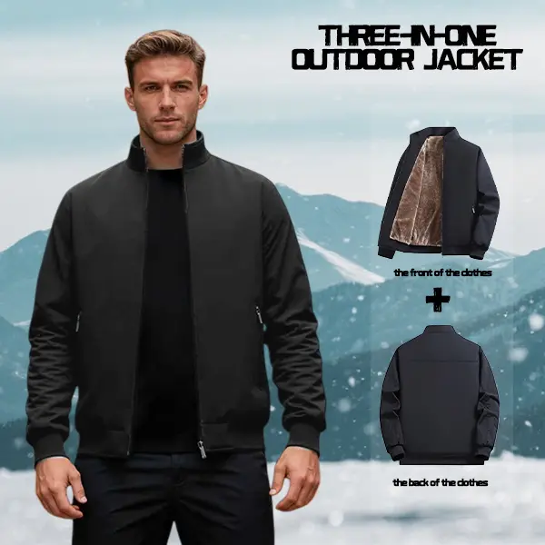 Men's Fleece-Lined Winter Bomber Jacket, Black Warm Quilted Coat with Ribbed Trim and Zipper Pockets, Cold-Resistant Casual Jacket