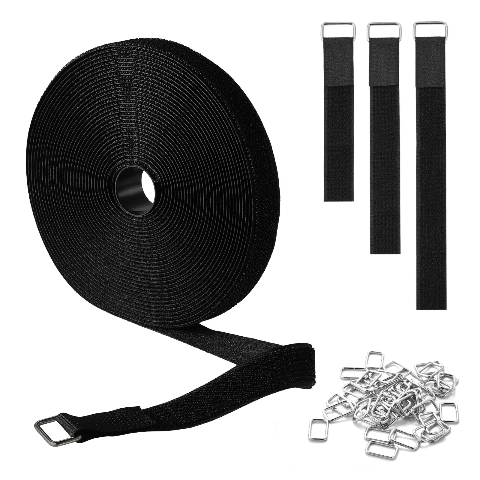 VEVOR Velcro Reusable Hook and Loop Cable Ties - 393.7 inches Cuttable Loop Cords, 50 Metal Buckles, No-Tangle Wire Straps for DIY Projects, Home Storage, Secures Items, House Electrical Wire Organization