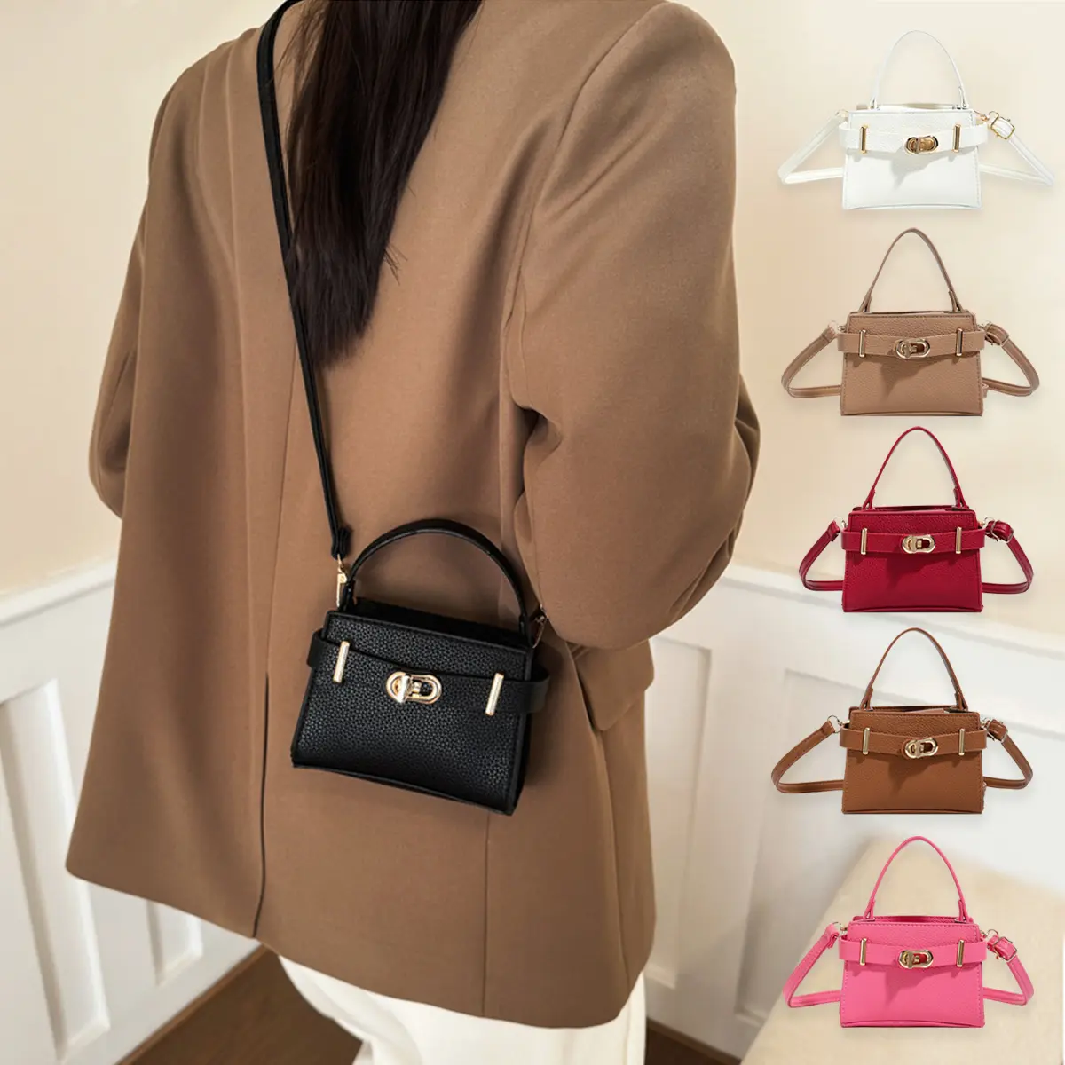 Women's Chic Mini Structured Pebbled PU Leather Crossbody Bag - Fashion Crossbody Bags, Handbag Shoulder Style with Top Handle, Adjustable Strap for Date Night, Handbag Shoulder Bag