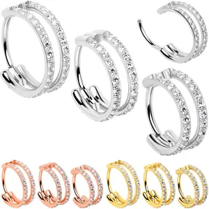 20G Double Row Micro Gem Implant Grade Titanium Hinged Double Hoop Nose Ring