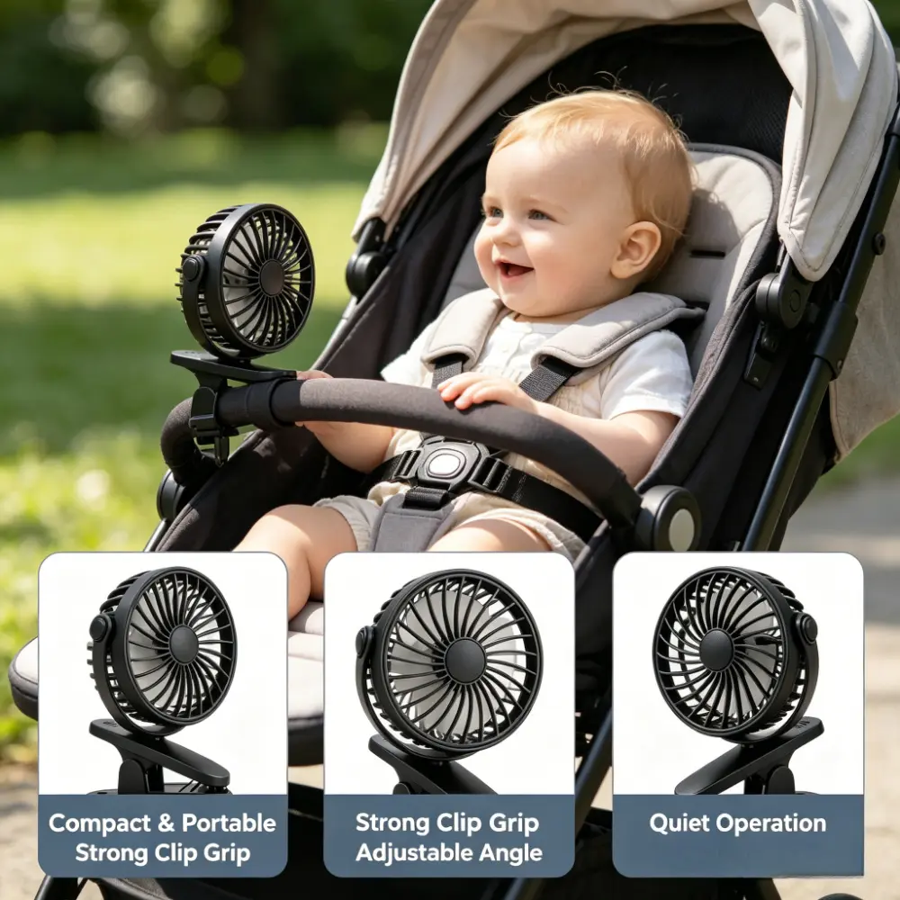 Clip On Stroller Fan with Ambient Night Light, 3 Speed Adjustable Portable Baby Clip Fan, 500mAh USB Rechargeable Quiet Mini Fan for Crib Car Seat Outdoor Summer Baby Essentials