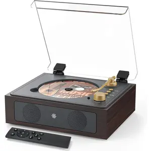 CD Player with Built-in Speakers  Retro Portable CD Players for   Player with Remote Control Headphone Jack Walnut Brown