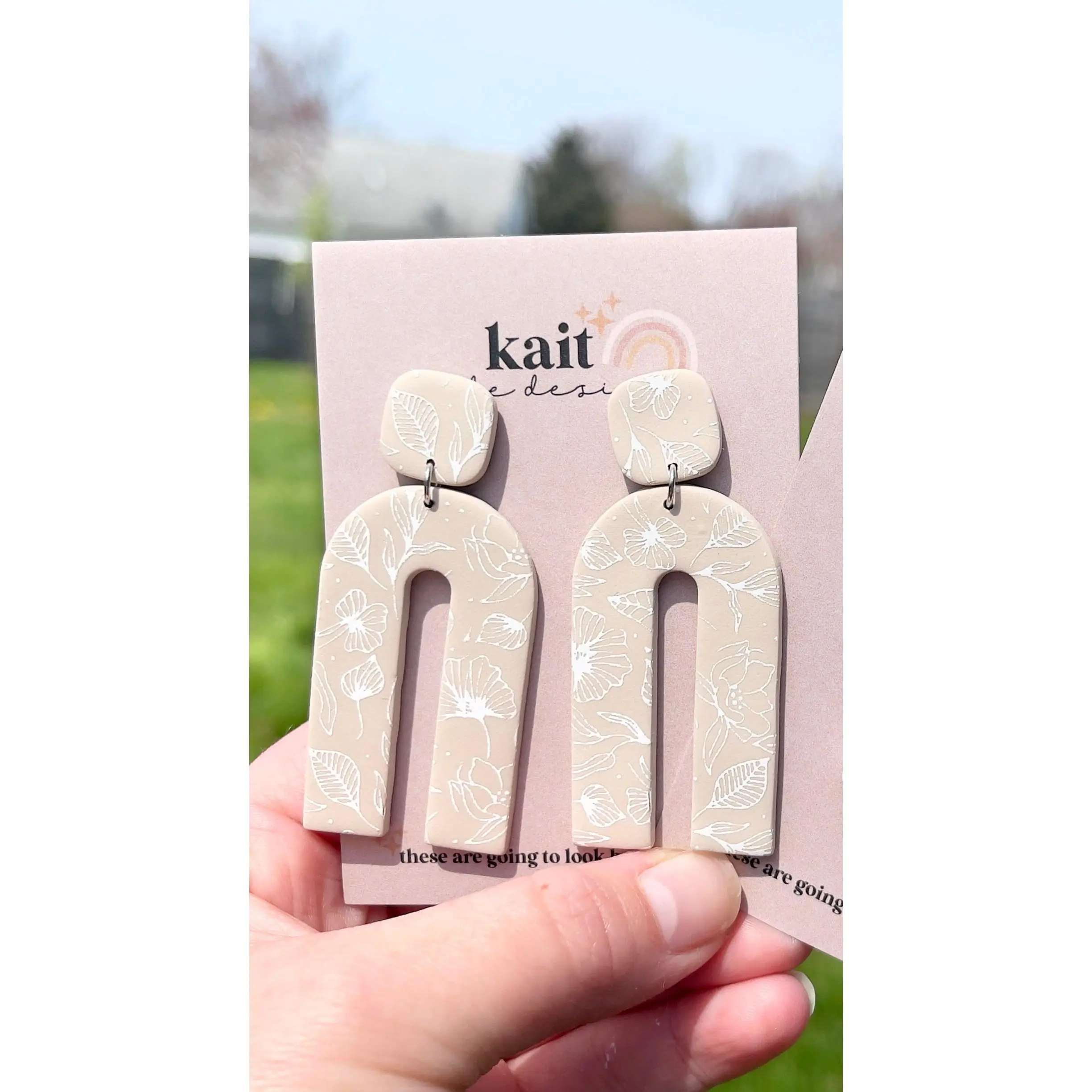 Floral Beige Arch Earrings