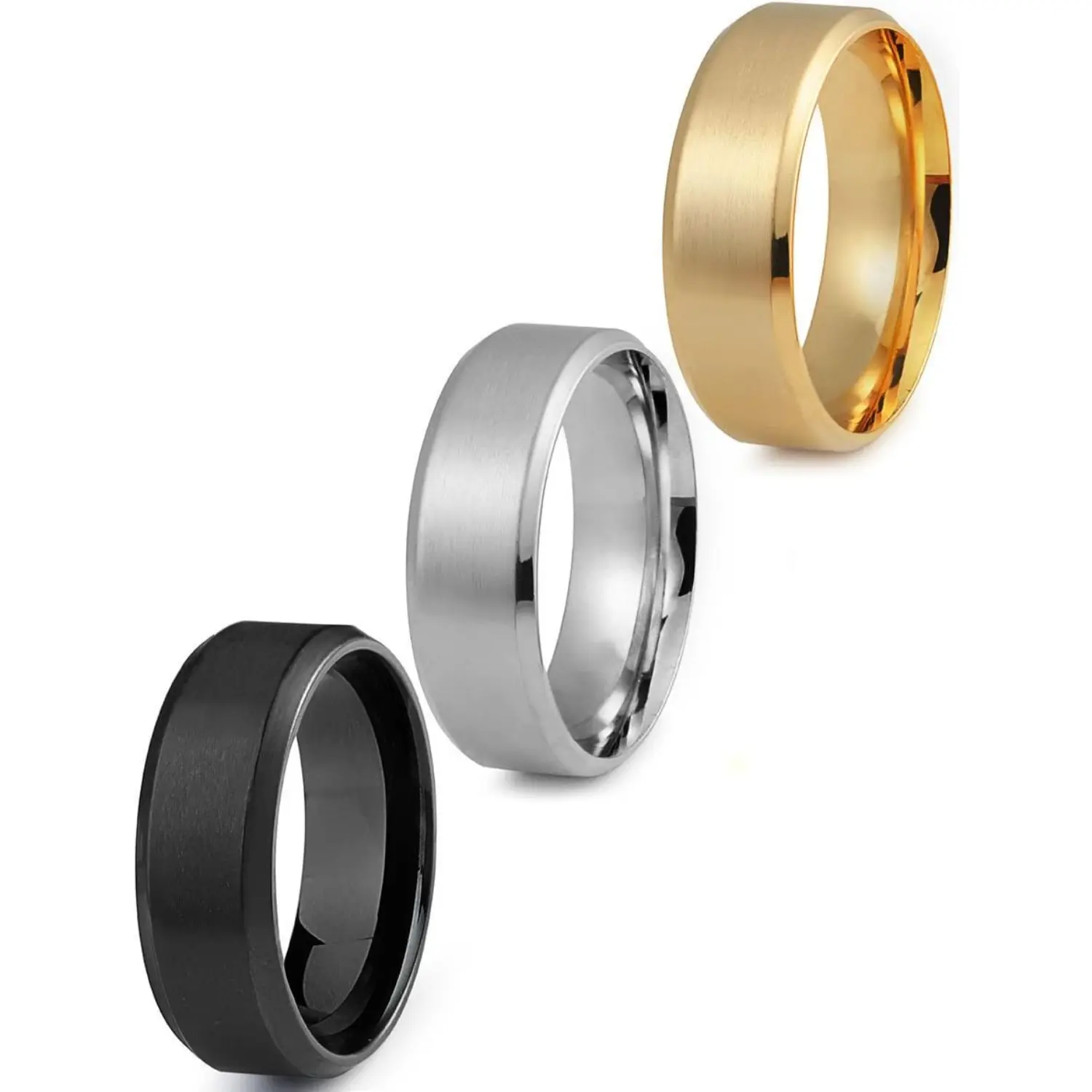 Jstyle Stainless Steel Jewelry Rings Set - 3 Pcs 8MM Width Cool Simple Bands, Men's Wedding Bands, Gold-Coated Adjustable Interchangeable Rings for Women