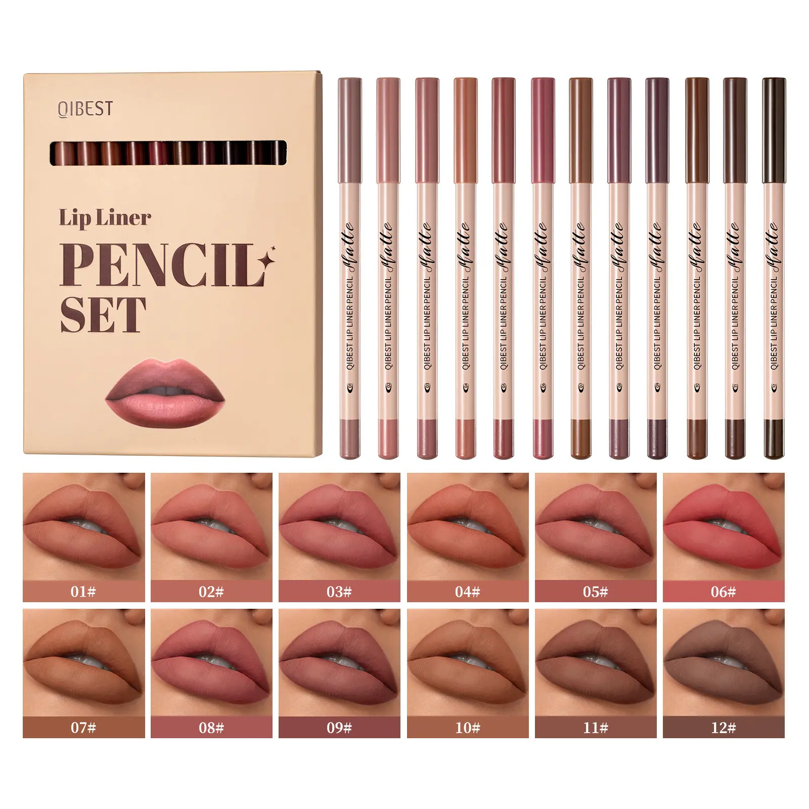 12-Color Matte Lipstick & Lipliner Pencil Cosmetic Set, Long-Lasting Nude Shades Multi-Pack Makeup Kit, Ideal Valentine's Day Gift