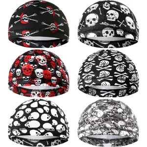 6 count Men Cooling Skull Cap Helmet Liner Sweat Wicking Beanie Head Wrap Bicycle Cycling Running Hat