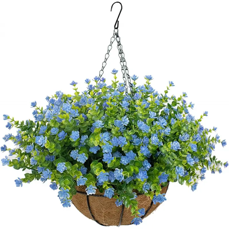1/2 lifelike blue artificial flower baskets, UV protection for 10/20 fresh flowers, for outdoor summer and spring decorations on porches, balconies, courtyards and gardens, Hanging Plant Basket, Artificial Hanging Baskets