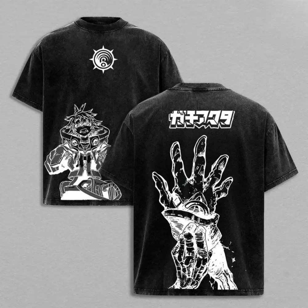 Rudo Gachiakuta Washed Anime Tee | Vintage Oversized Heavy Cotton T-Shirt | Double Printed Retro Manga Graphic Streetwear | Unisex Casual Top | Premium Anime Merch Menswear Top Man Tshirt Crewneck Tropical