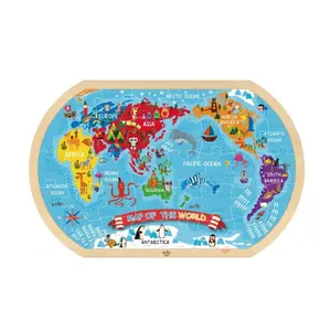 Wooden World Map Puzzle for Kids – Montessori Geography Learning Toy Educational Puzzle Board