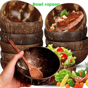High-Quality Coconut Shell Salad Bowl with Wooden Spoon, Perfect for Serving Salads Fruits and Grains, Ideal Gift for Ramadan and Valentine's Day