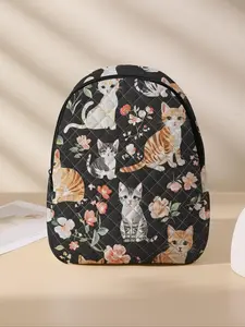 Cute Cat Pattern Backpack, Lightweight Durable School Bag with Lunch Pocket, Casual Student Backpack for Boys & Girls, Large Travel Diaper Bag for Moms & Ladies, Cute Versatile Backpack