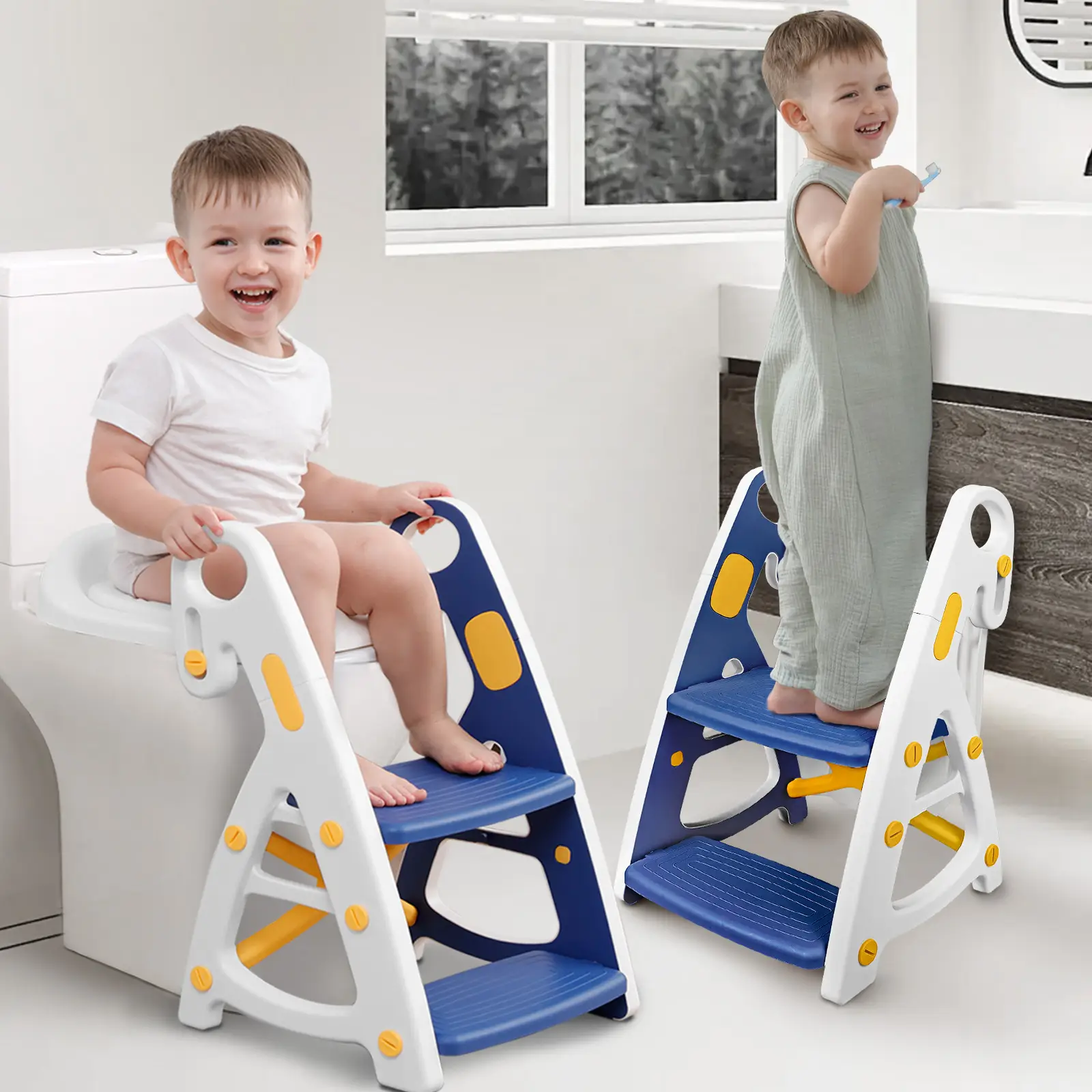 Primlect Potty Training Seat, 2-in-1 Toddler Toilet with Step Stool, Ultra-Stable Potty Chair Attachment, Adjustable Ladder, Non-Slip Design, Splash G