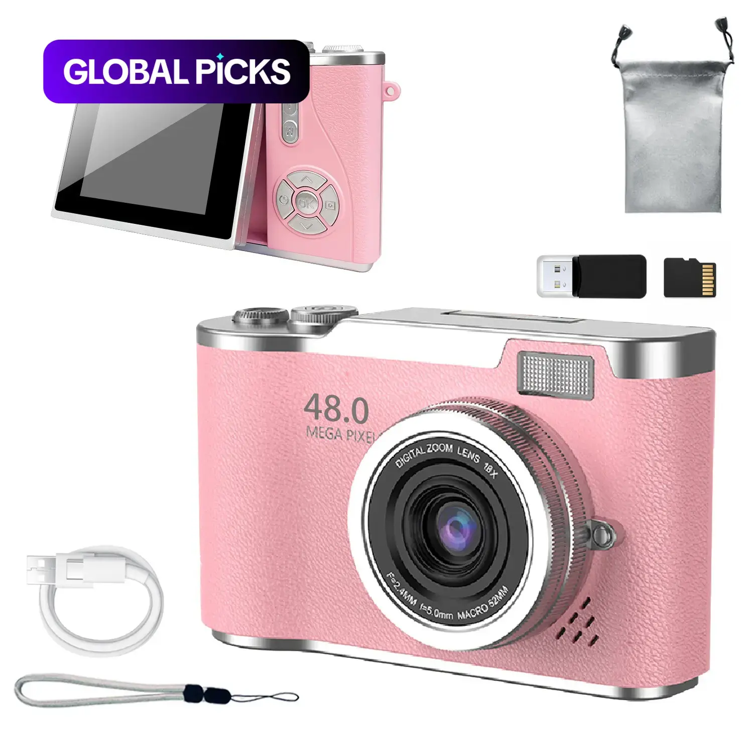 Retro CCD Digital Camera for Students, Foldable Screen, 1080P, Filters and Games, Pocket Camera with Storage Bag & Memory Card #GLOBAL PICKS
