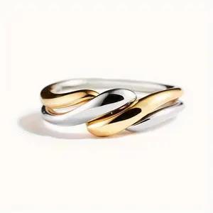 Women's 1-Pc Gold-Plated Metallic Dual-Tone Wave Geometric Transformable Stackable Ring - Wave Style Accessory for Hip Hop Party, Vacation Fashion, Gold-Plated Stackable Rings, Metallic Two-Tone Rings