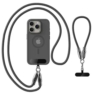 2-in-1 Phone Lanyard & Charging Cable, Lightning/Type-C to Type-C Charging Cable, 480Mbps Data Transfer, Wrist/Neck Lanyard, Nylon Braid Anti Theft Phone Strap for Travel/Cycling/Hiking