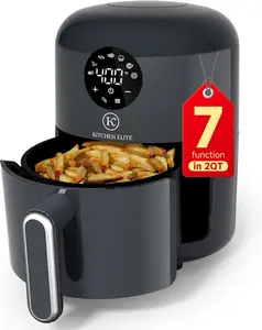 Kitchen Elite Air Fryer Compact 7-in-1 Digital 2QT Space Saving 90% Less Oil Nonstick Dishwasher Safe Basket Easy for Crispy Meals & Snacks with Tray Gray