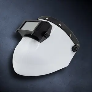 Outlaw Leather Proliner Welding Hood White Shell with Black Leather Top ANSI/ISEA Z87.1-2015 Certified High-Strength Nylon Glass Fiber Reinforced