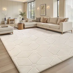 FAMVAL Cozy Plush Bedroom Rug, Modern Diamond Geometric Carpet with Non-Slip Backing for Kids Room Nursery Dorm