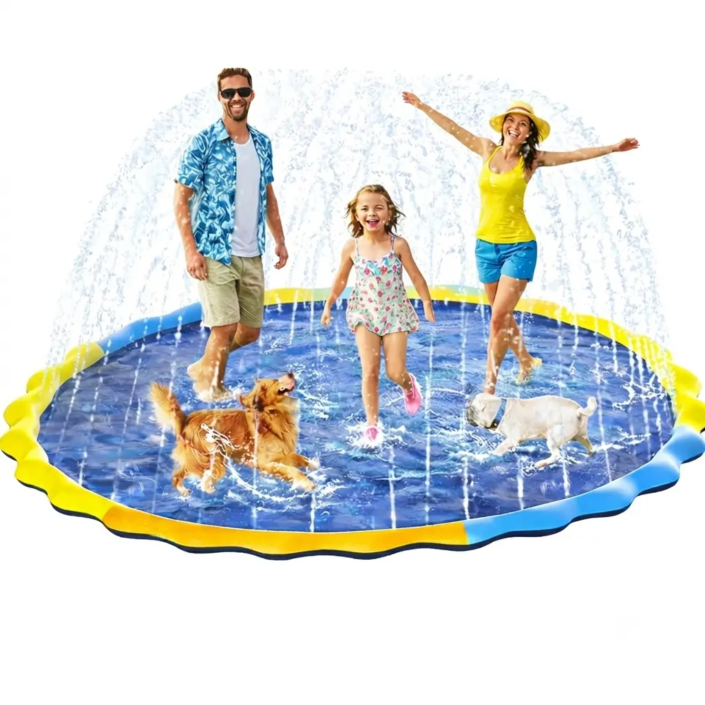 124" Extra Large Splash Pad for Kids & Dogs, Non-Slip Sprinkler Pool, Thickened Tear-Resistant PVC Water Play Mat for Backyard Family Fun