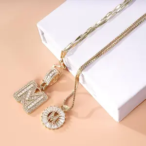 Women's 2-Pack Initial Alphabet Pendant Necklaces, 14K Gold Plated, 17-19'' Adjustable Chain, Valentine's Day & Anniversary Costume Jewelry Set