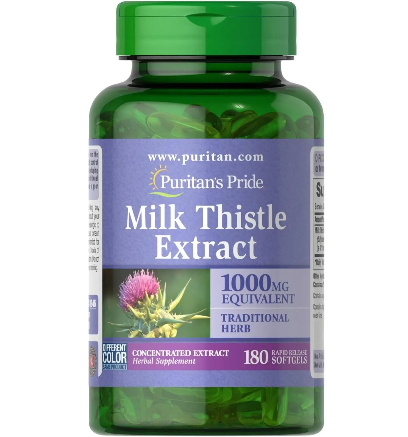 Puritan's Milk Thistle 4:1 Extract 1000mg 180 Softgels (Silymarin) Liver Health