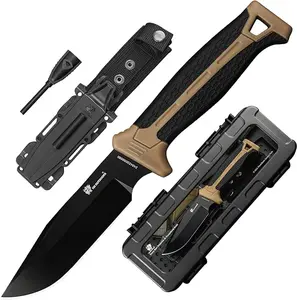 D-305 HX OUTDOORS Extra Sharp Bushcraft Knife with Fire Starter, Premium D2 Steel Fixed Blade Survival Camping Knife with Plastic Sheath for Outdoor, Hiking, Backpacking