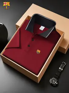 Men Women Summer Fashion Casual Outdoor Sports Polo Shirt, Active Sportswear, Quick-Dry Breathable Fabric, Barcelona Football Team Logo Print, Must-Have Fanwear