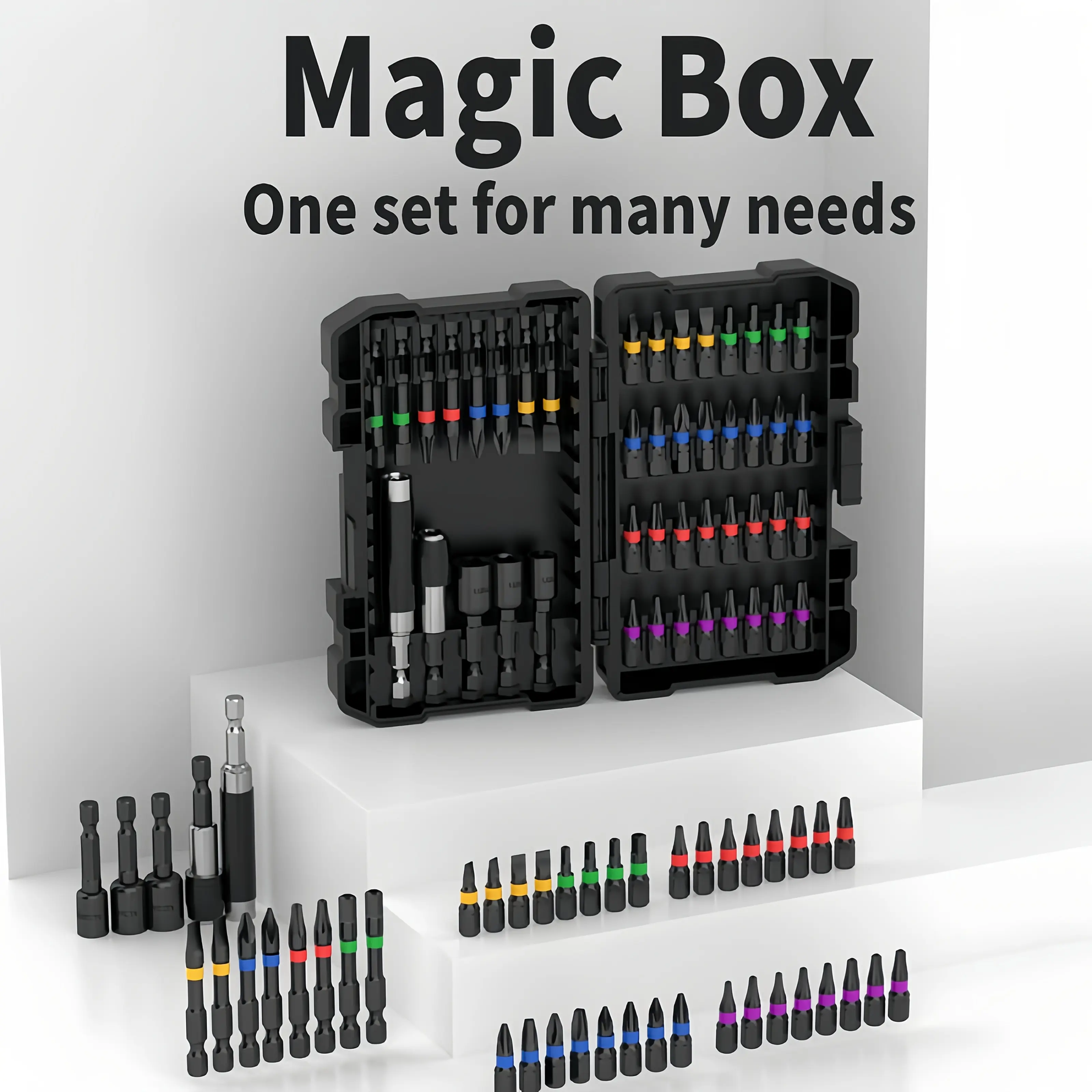 NANWEI 45pcs Heavy-Duty Impact Screwdriver Bit Set Compatible for Torx/T40-TX27, Cross/PH0-PH2, Flat/-L7, Square/R90-R120 - Bits with Storage Box, Compact & Portable Kit for Repair, Automotive, DIY (45pcs)