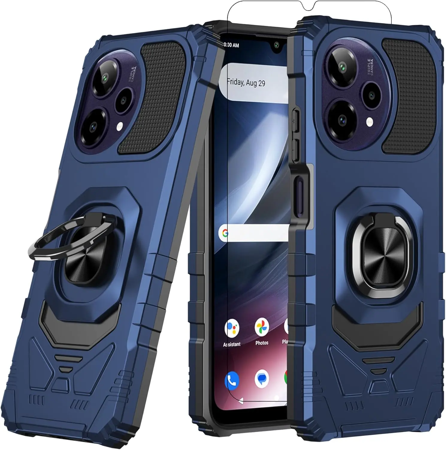 Case Compatible with Cricket Icon Plus 2026/AT&T Verge 2, with Screen Protector Dual Layer Shockproof Protective with Ring Kickstand (Blue)