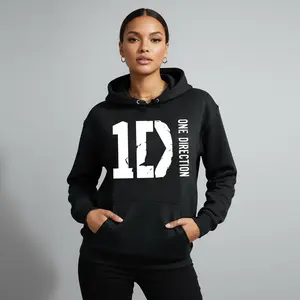 One Direction" Graphic Black Hoodie for Women - Casual Street Style with Long Sleeves, Soft Polyester, Kangaroo Pocket & Drawstring Hood - Machine Washable, Perfect for Fall/Winter, Oversized Hoodie
