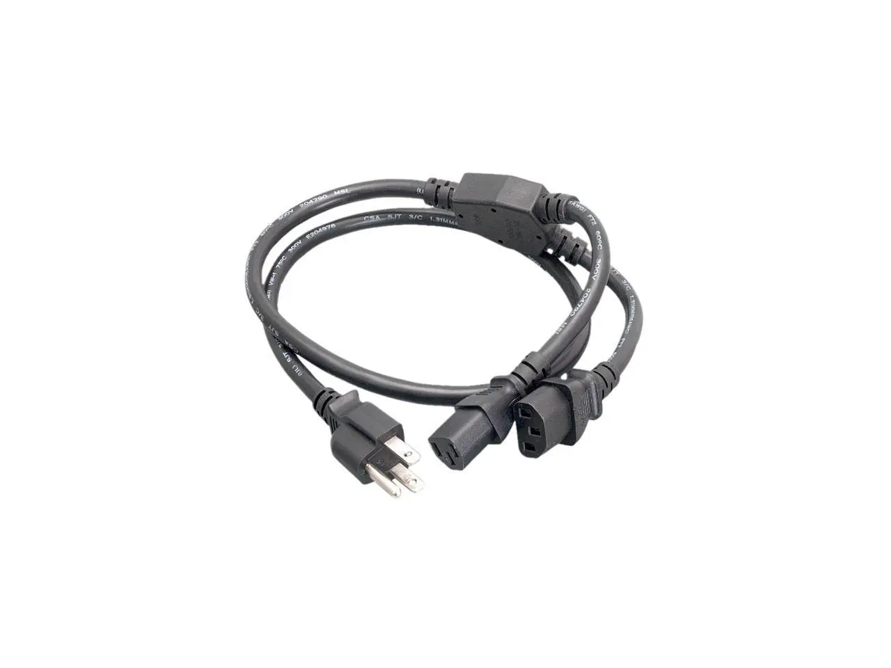Nippon Labs 18 AWG 1-to-2 Power Cord Splitter (NEMA 5-15P to IEC-60320-C13 x 2), SJT, Black Color, 10 ft. NEMA 5-15P To C13 Splitter Power Cord