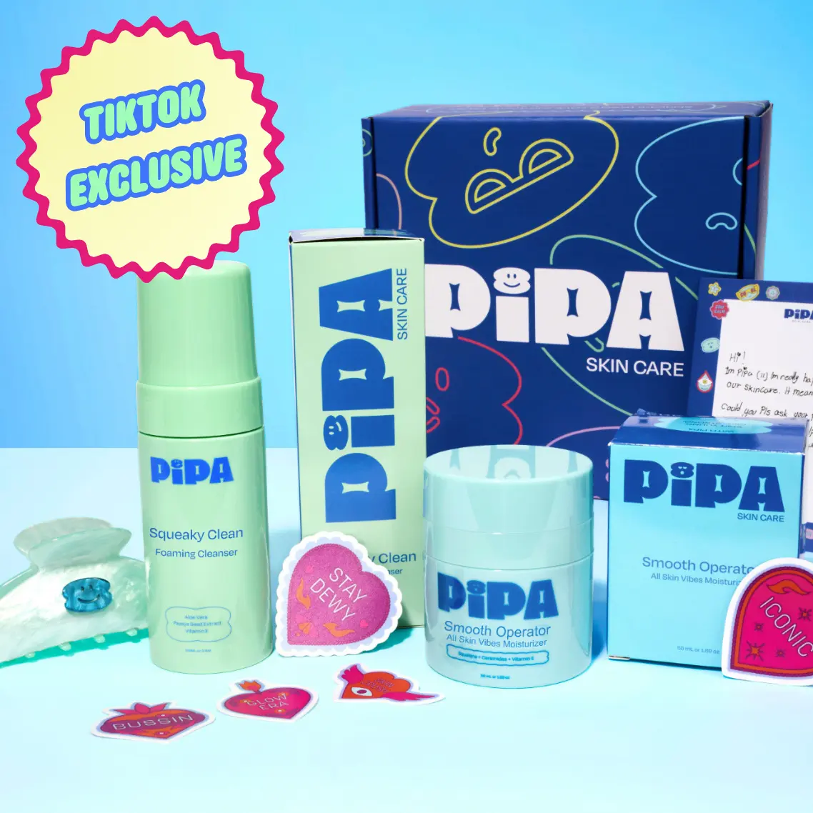 Skin Crush Bundle - Cloud Skin Gift Set for Tweens by Pipa Skincare | Tiktok Exclusive | Gentle Foaming Cleanser, Lightweight Glow Moisturizer & Hair Clip - Simple Routine for Healthy Skin Habits Face Lift Kit Daily