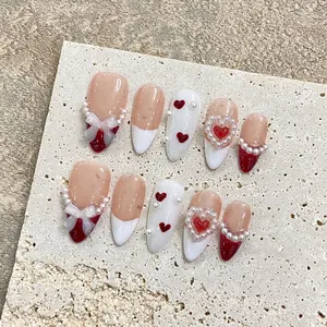 Press On Nails Almond Handmade Fake Nails Glitter Gradient False Nails With Bow Designs 10pcs Nails For Women Girls