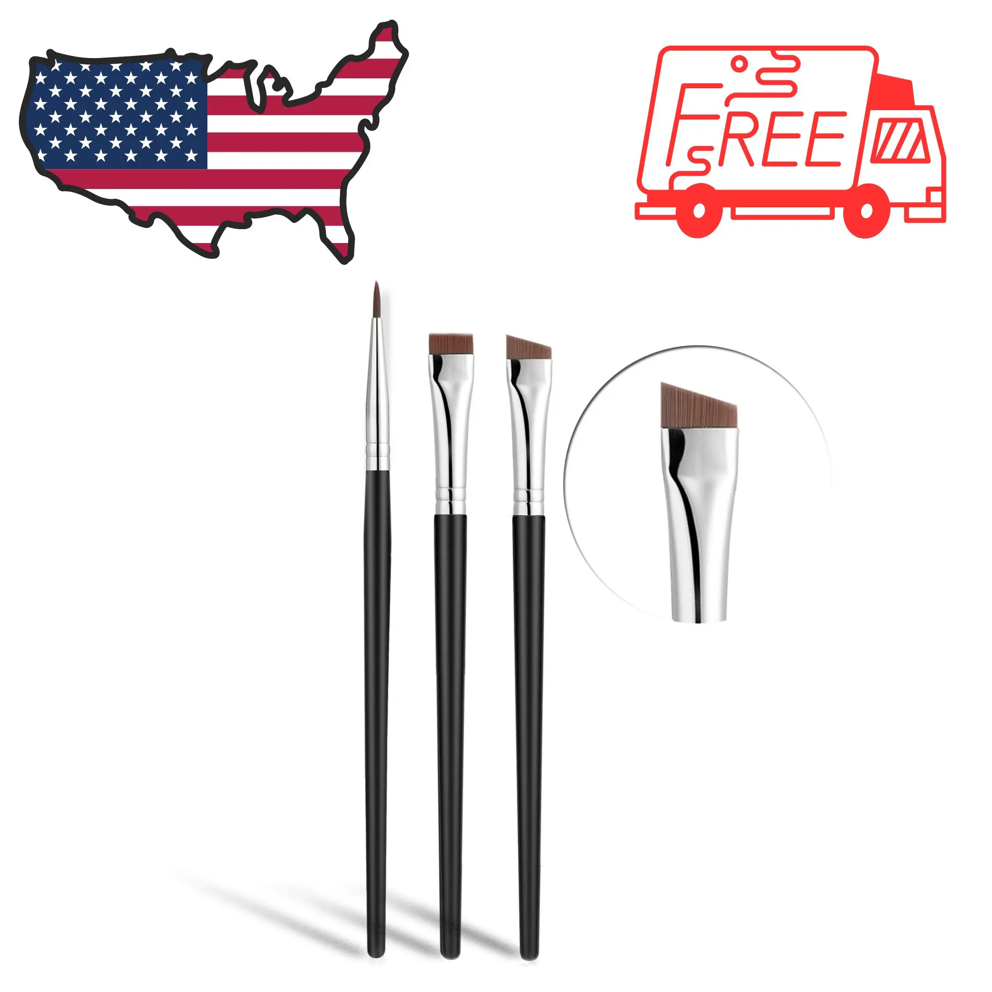 Fine Angled Eyeliner Brush, Ultra thin Precision EyeLiner Makeup Brushes Set (3 Pcs)