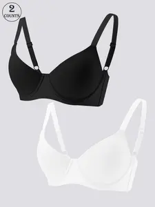 1/2 Pack/6 colors Women's seamless push-up underwire unlined bra, non-removable padding, four-row three-hook back, adjustable straps, skin-friendly, comfortable, breathable, suitable for daily wear/dating/commuting, solid color one-piece women's bra