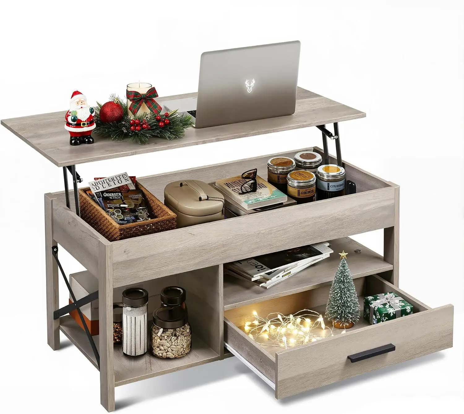 WLIVE Lift Top Coffee Table for Living Room/Dining/Office, Grey | Modern Farmhouse Wooden Coffee Table