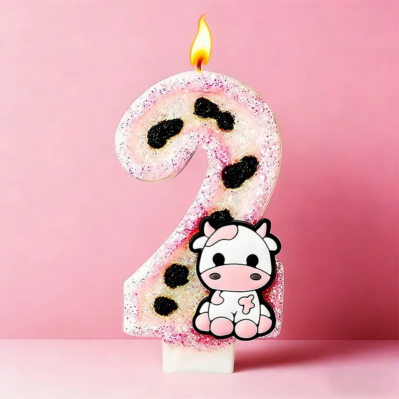 1pc pink cow-themed glittery birthday cake number candle and holiday decoration, Cake Decorating, Cake Decoration Supplies, suitable for coming-of-age ceremonies, graduations, birthdays, housewarmings, or wedding party decorations, Birthday Candles