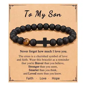 To Mens Gifts Cross Bracelet for Son Grandson Dad Husband Birthday Retirement Christmas Christian Gift for Teens Men