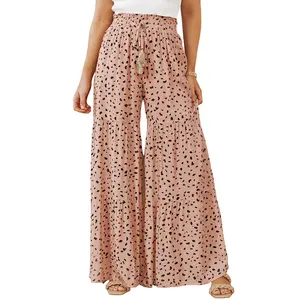 Asvivid Women's Ruffle Wide-Leg Dalmatian Print Palazzo Pants