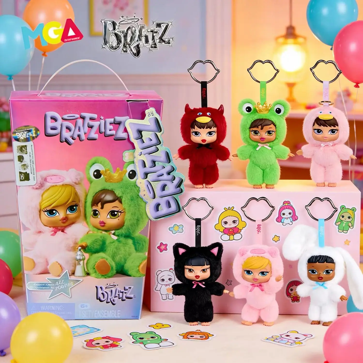 MGA Bratz BRATZIEZ Plush Keychain Blind Box - Cute Animal Onesie Bag Charm & Pendant，Doll Keychain Blind Box