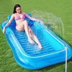 Inflatable Tanning Pool Lounger Float with Sprinkler, Pool Float Adult with Pillow & Cup Holder, Sunbathing Blow Up Tanning Bed, Suntan Tub Raft Floatie for Backyard Summer Water Party Extra-Large