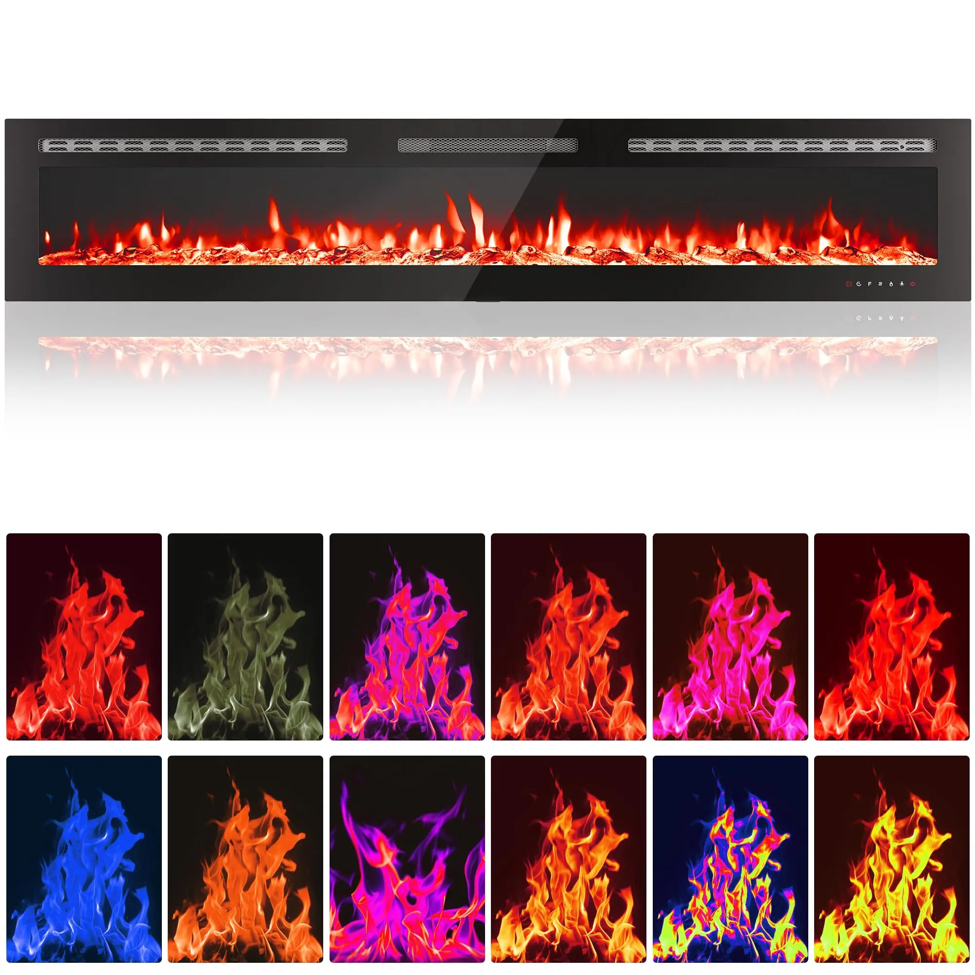 Garvee 80 Inch Electric Fireplace, Wall Recessed and Wall Mounted Fireplace, 12 Adjustable Flame Colors, Remote Control＆Timer, Touch Screen, 1500/750W