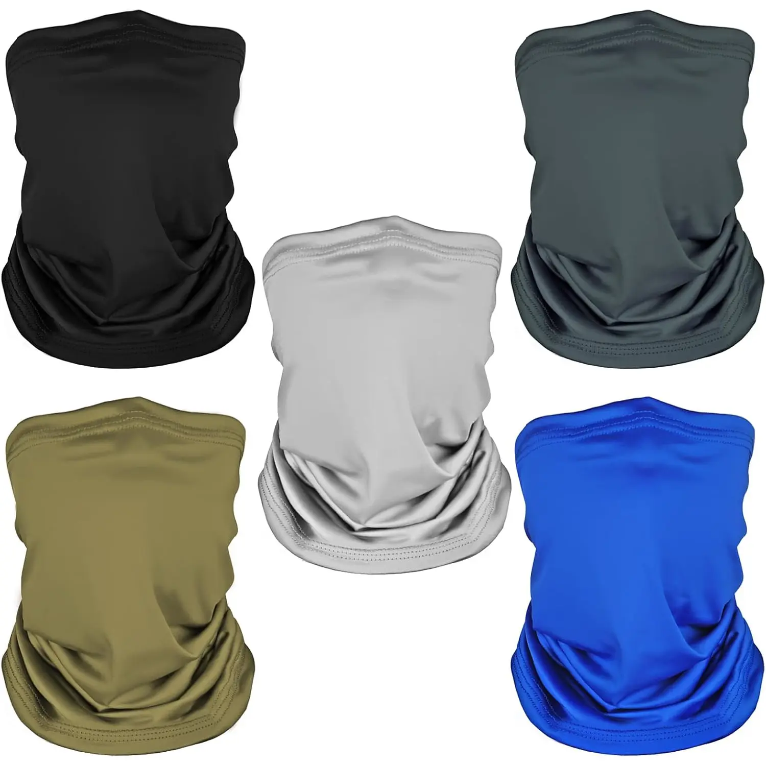 5 Pack Black Polyester Neck Gaiters for Adults, Universal Solid Color Face Cover, Breathable & Lightweight Scarf for Sports, Fits Most (16 x 9.5 in), Uv Protection Clothing, All Season, Outdoor Accessories, Unisex Clothes, Machine Washable