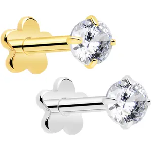 18G Gem Implant Titanium Reversible Threadless Flower Flat Back Earring