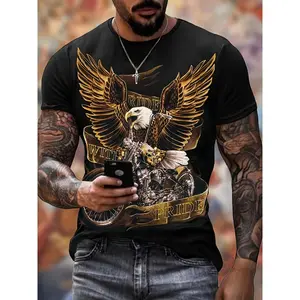 Men's Eagle Knit Cotton Short-Sleeve Round Neck T-Shirt - Casual Sports Tops, Sporty Summer Outdoor Activity Top, Sporty Sports Tops