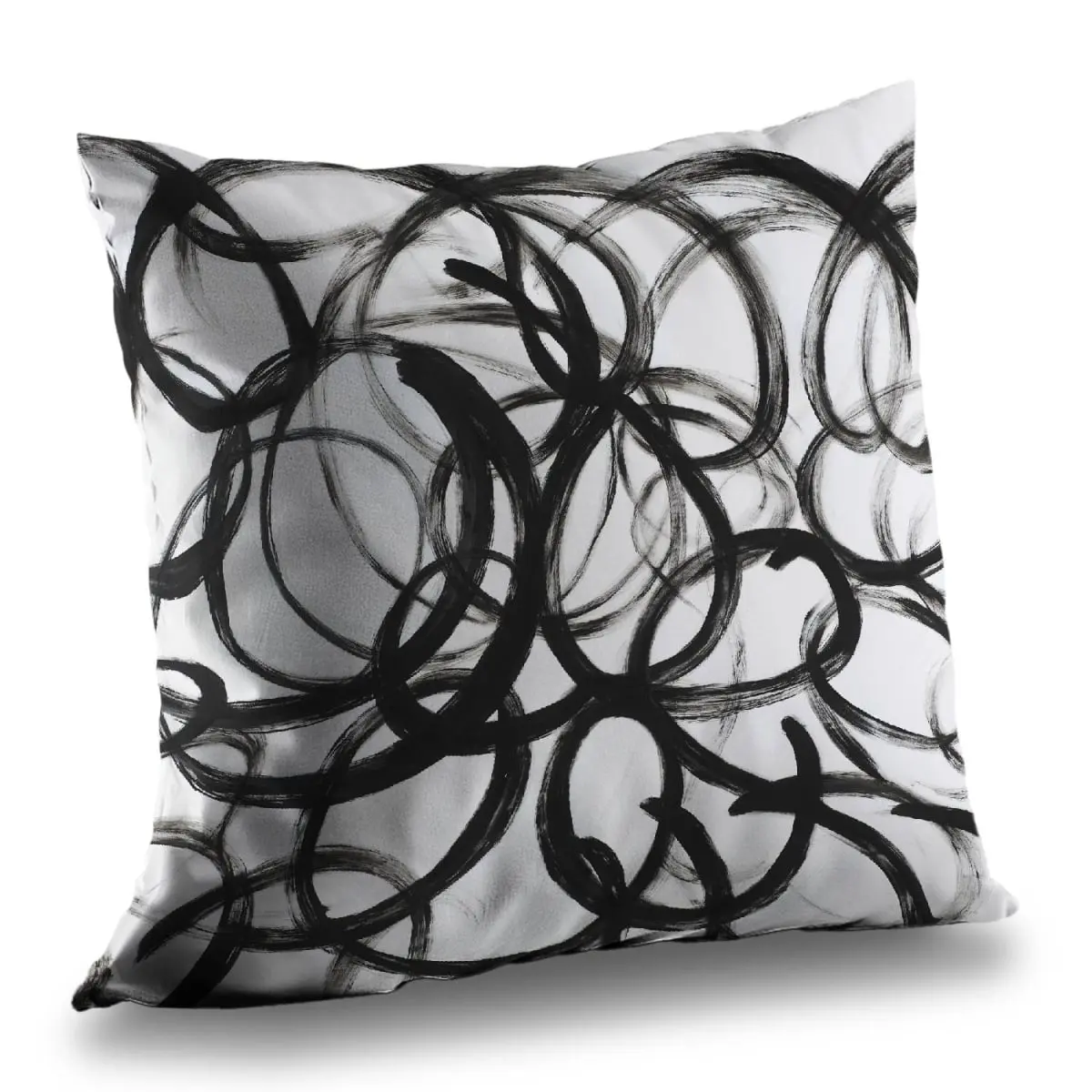 360 stand 14x14 in Home Textile Modern Abstract Art Throw Pillow - Black Poly Twill, Soft Texture, Curly Lines Design, Soft Padded Cushion for Home Decor, Art-Inspired Standard Pillows, Sweet Home Decor, Thoughtful Gift